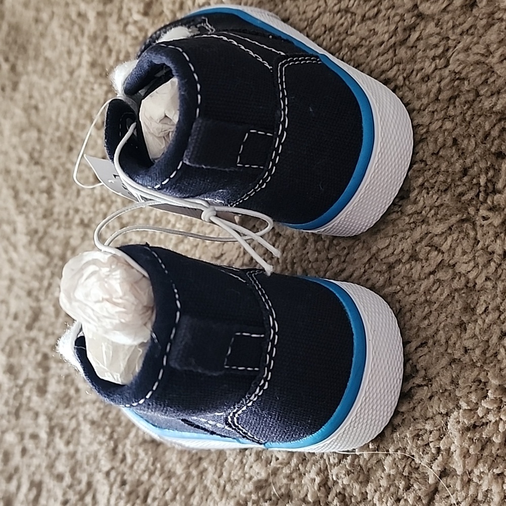 The childrens place boys high top canvas lace up sneakers shoes nwt new navy - Picture 3 of 5